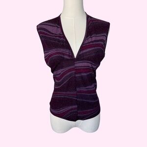 Y2K 90s Metallic Purple Stretchy V-neck Top Size XL MADE IN USA